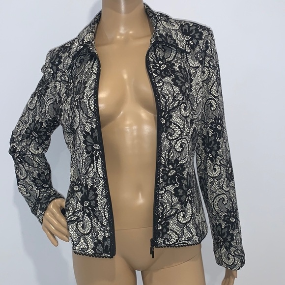 JOSEPH Ribkoff Black Flower Lace Sequins Jacket size US 8 - Picture 3 of 15